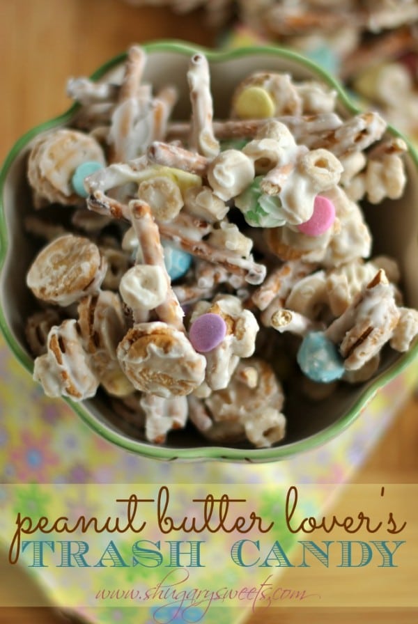 Peanut Butter Lover's Trash Candy. 20+ Sweet and Salty Pretzel Recipes perfect any time of year! www.Embellishmints.com
