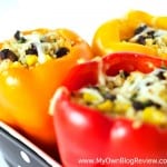 Quinoa Stuffed Peppers are sweet and savory wrapped into one bell pepper. A really easy way to sneak healthy foods into your meals. Easy to make ahead too!