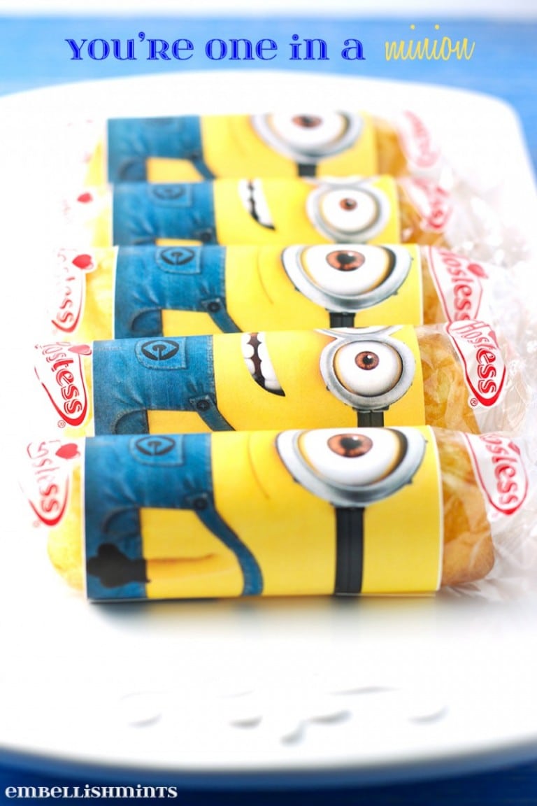 You're One In A Minion Twinkie Printable is such a cute handmade valentine idea. Kids love a cute minion, twinkie and Valentine's Day
