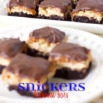 Snickers Brownie Bites are rich and sweet with a nougat and salty peanut layer topped with a soft chocolate. www.Embellishmints.com