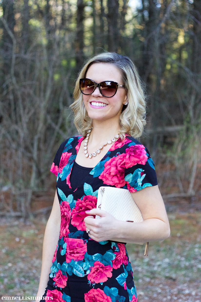 Wearing a floral dress is perfect any season, but take it a step further and try a floral jumpsuit! Both a floral dress and jumpsuit can be styled similarly. Find out more on www.Embellishmints.com