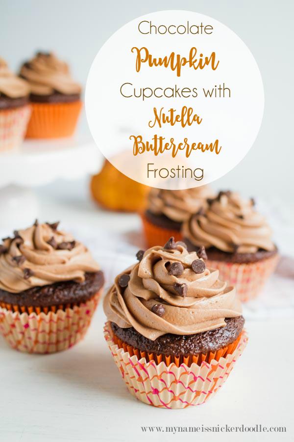 Chocolate Pumpkin Cupcakes with Nutella Buttercream Frosting {Linky Party}
