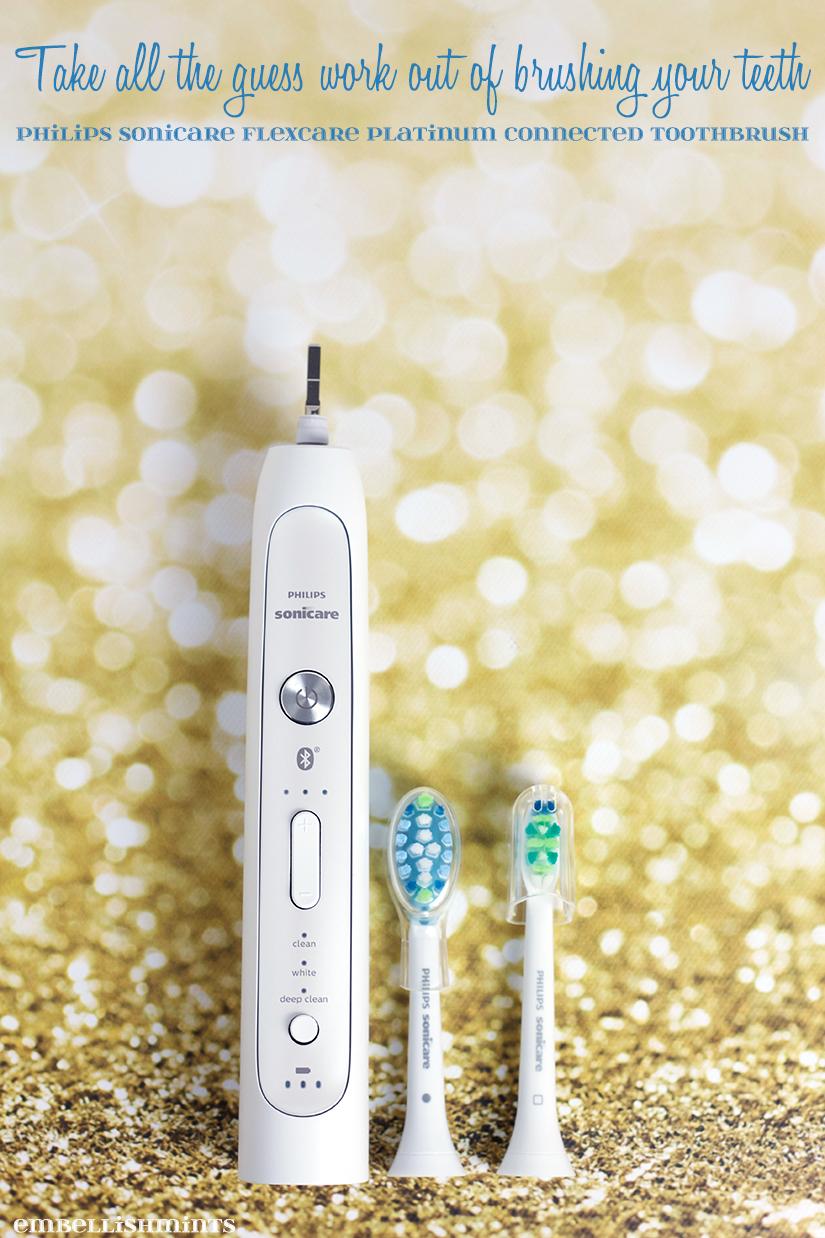 Take all the guess work out of brushing your teeth with Philips SoniCare FlexCare Platinum Connected Toothbrush. Get a cleaner brighter smile in weeks! Find out more at www.Embellishmints.com