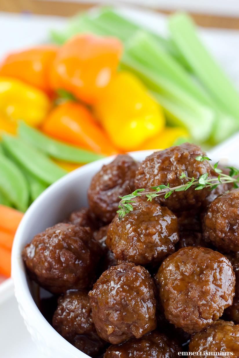 3-Ingredient Meatballs, or Grape Jelly Meatballs, for the Chicago Bears vs Green Bay Packers game. A huge rivalry and I've put together party ideas with NFL Homegating to help you throw the best party! Find out how on www.Embellishmints.com