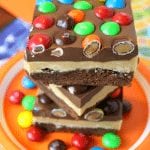 This week's Linky Party favorite are these Peanut Butter Brownie Bars from DelightfulEMade. Rich, fudgy brownies are layered with peanut butter filling, a chocolate peanut butter ganache and topped with Peanut Butter M&M's® candies!