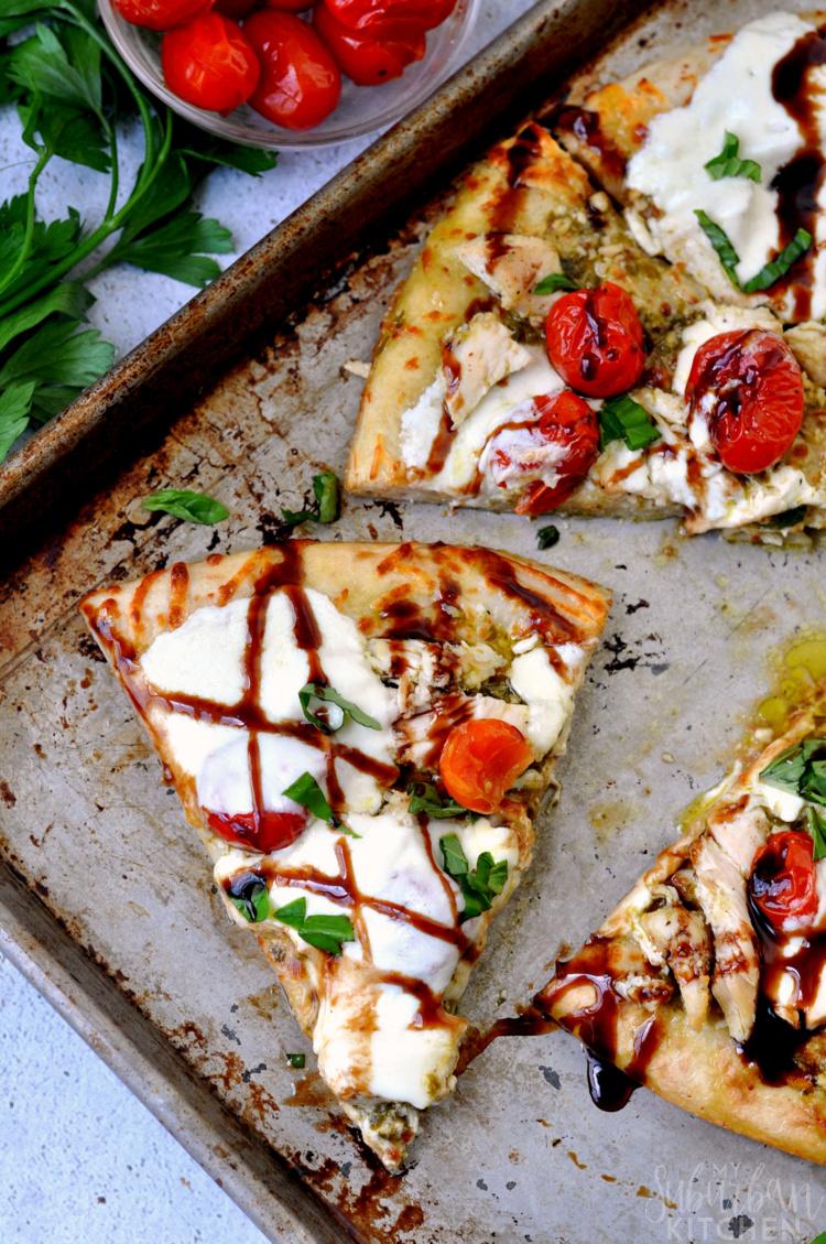 Chicken Bruschetta Pizza with a Balsamic Reduction from this week's Linky Party brought to you by My Suburban Kitchen. No need to order pizza, make this instead! Fresh, delicious and fun to make with your kids.