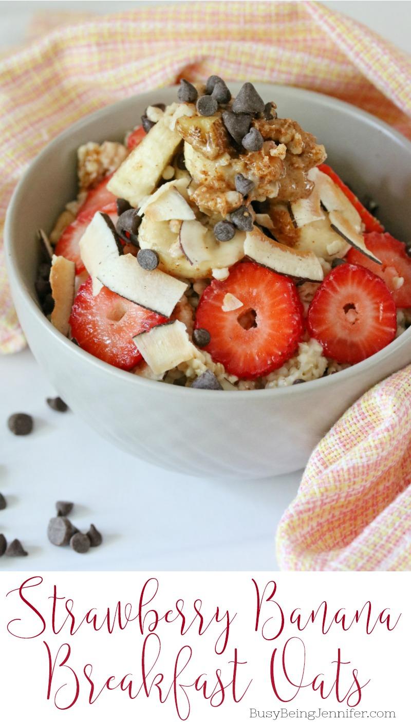 Linky Party: Oatmeal is the perfect meal for breakfast because it's fast, delicious and keeps you energized for a long time. You will love this Strawberry Banana Oatmeal. You will love this recipe from Busy Being Jennifer!