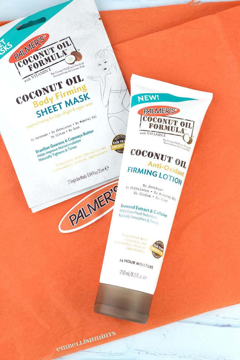 Palmer's Coconut Oil Formula Review. Use the Anti-Oxidant Firming Lotion and Body Firming Sheet Mask together to give skin a toned, smoother appearance. I love tightened skin! www.Embellishmints.com