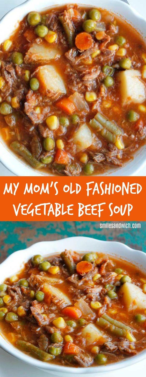My Mom's Old Fashioned Vegetable Beef Soup - an easy dinner recipe that can be made in the slow cooker! An all-time favorite comfort food recipes. It's a homemade vegetable beef soup that's quick and easy!