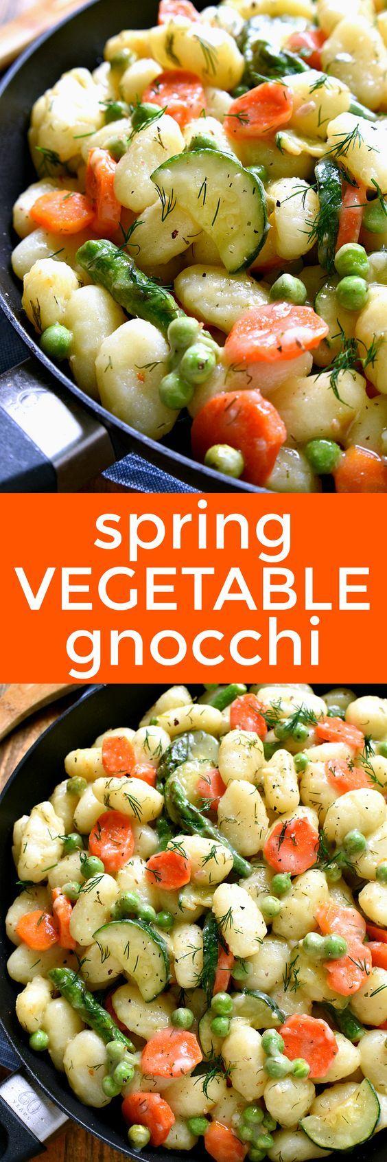 This Spring Vegetable Gnocchi is creamy, delicious, and perfect for spring! It's loaded with the BEST spring vegetables and comes together in under 20 minutes. Perfect for busy weeknights....and believe it or not, it's dairy free!