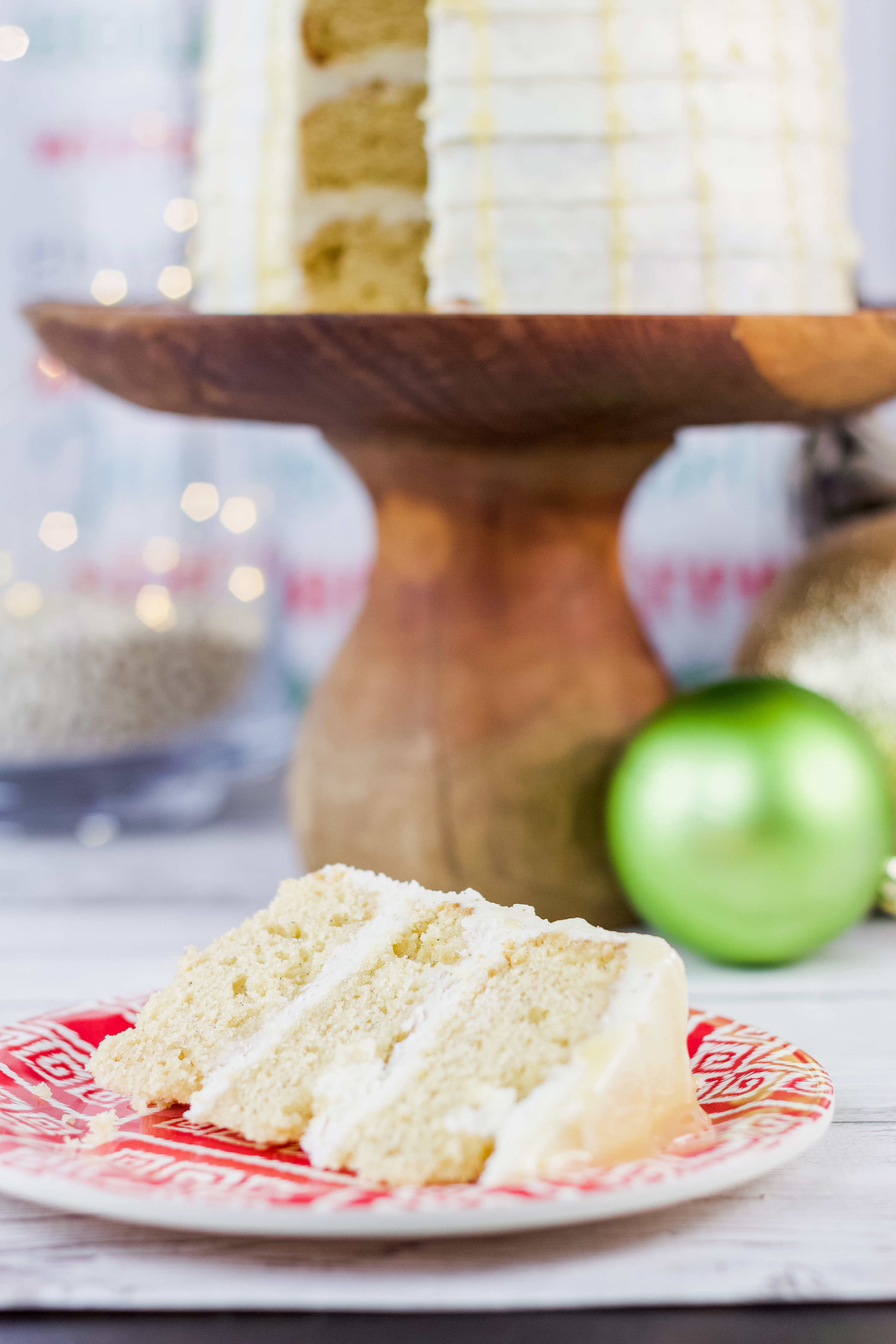 Eggnog Cake Recipe with Eggnog Cream Cheese Frosting and White